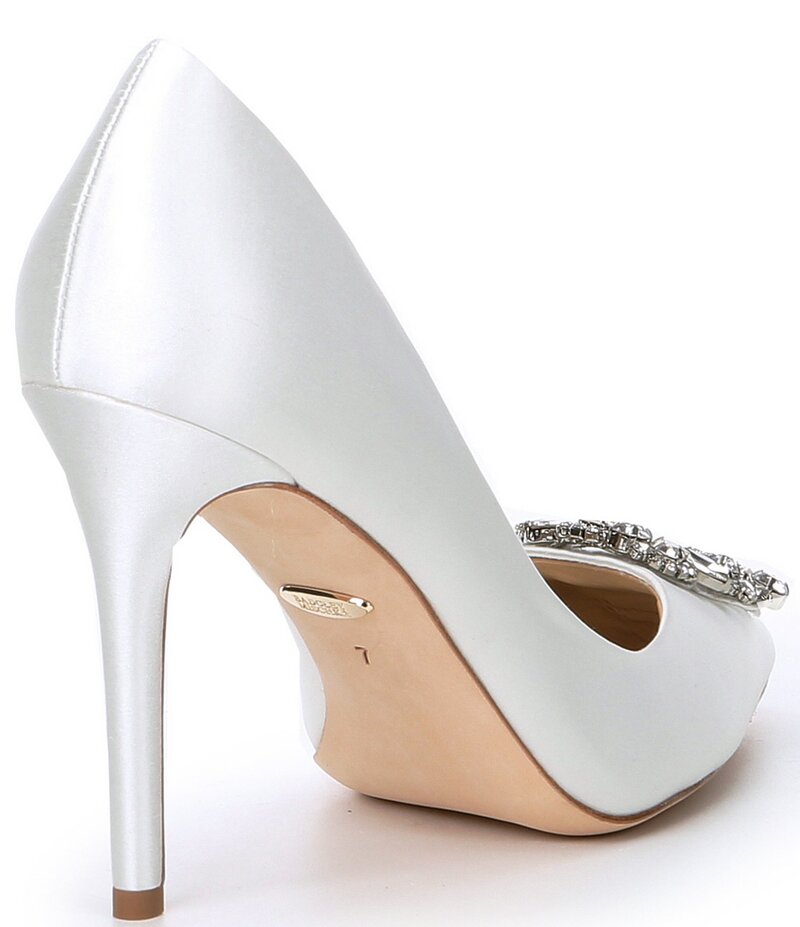 バッジェリーミシュカ レディース シューズ パンプス サテン Badgley Mischka Cher Satin Brooch Embellished Stiletto Pumps White ホワイト