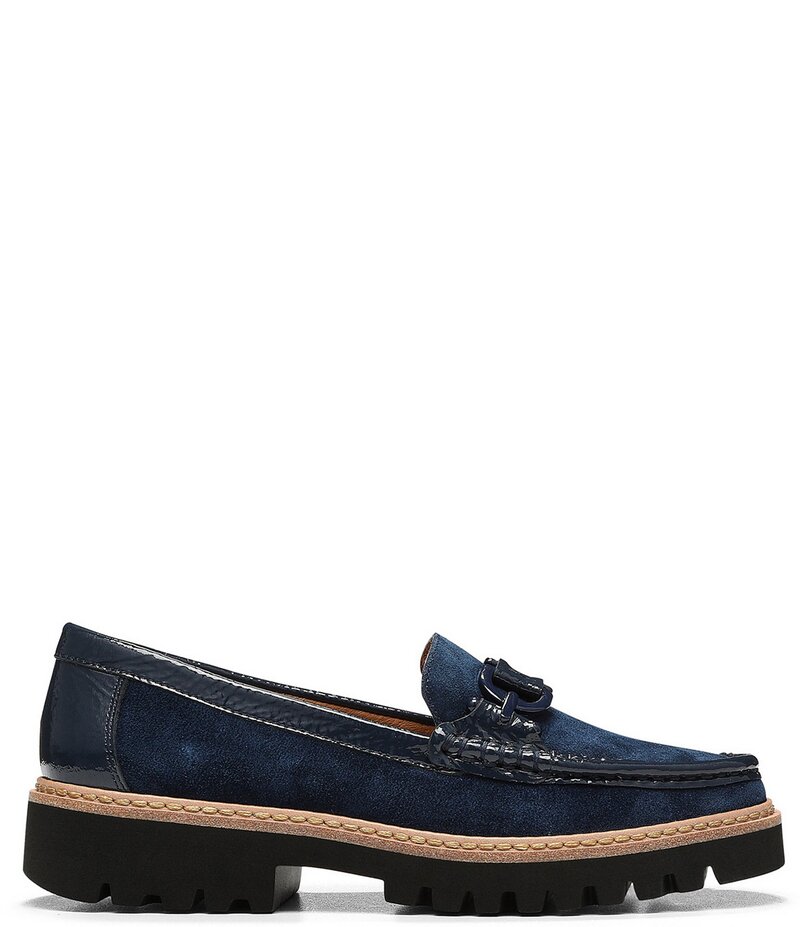ドナルドプリネール レディース シューズ パンプス プラットフォーム スエード ローファー Donald Pliner Helio Suede Hardware Patent Detail Lug Sole Platform Loafers Navy ネイビー