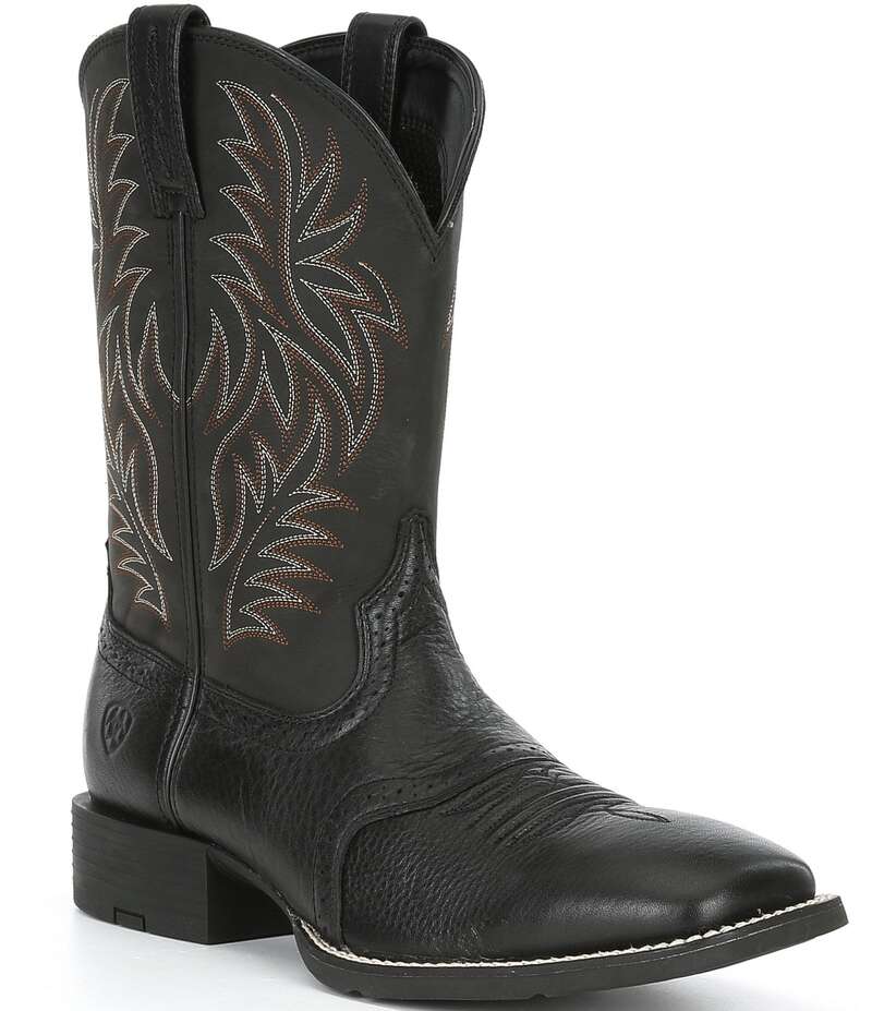 アリアト メンズ シューズ ブーツ・レインブーツ Ariat Men\u0027s Sport Wide Square Toe Four-Row Stitch Western Boots Black Deertan/Black 黒いこと