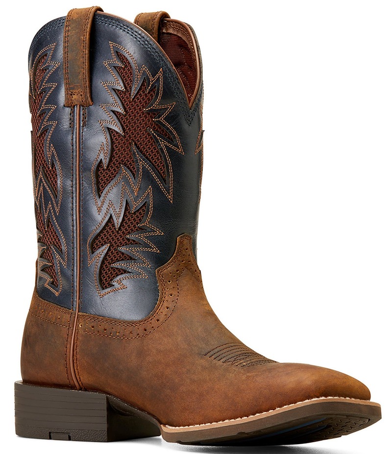 アリアト メンズ シューズ ブーツ・レインブーツ Ariat Men\u0027s Sport Cool VentTEK Western Boots Bar Top Brown/Arizona SKy 赤銅色