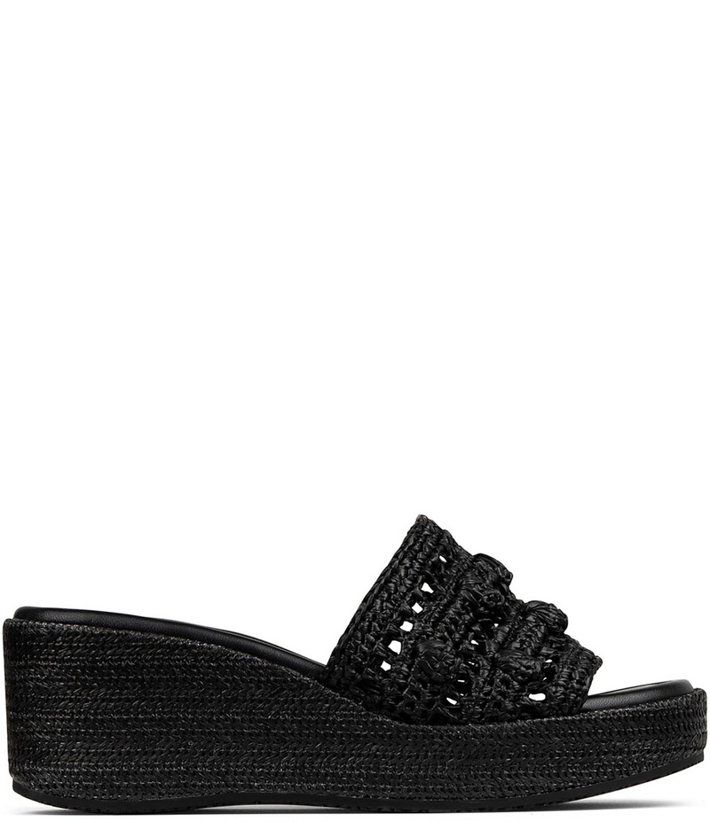 ドナルドプリネール レディース シューズ サンダル プラットフォーム Donald Pliner Jakkir Raffia Macrame Platform Wedge Slide Sandals Black ブラック｜ReVida 店