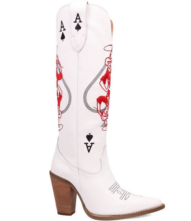 ディンゴ レディース シューズ ブーツ・レインブーツ トール 刺繍 ブーツ レザー Dingo Ace Of Spades Leather Embroidered Tall Western Boots White ホワイト