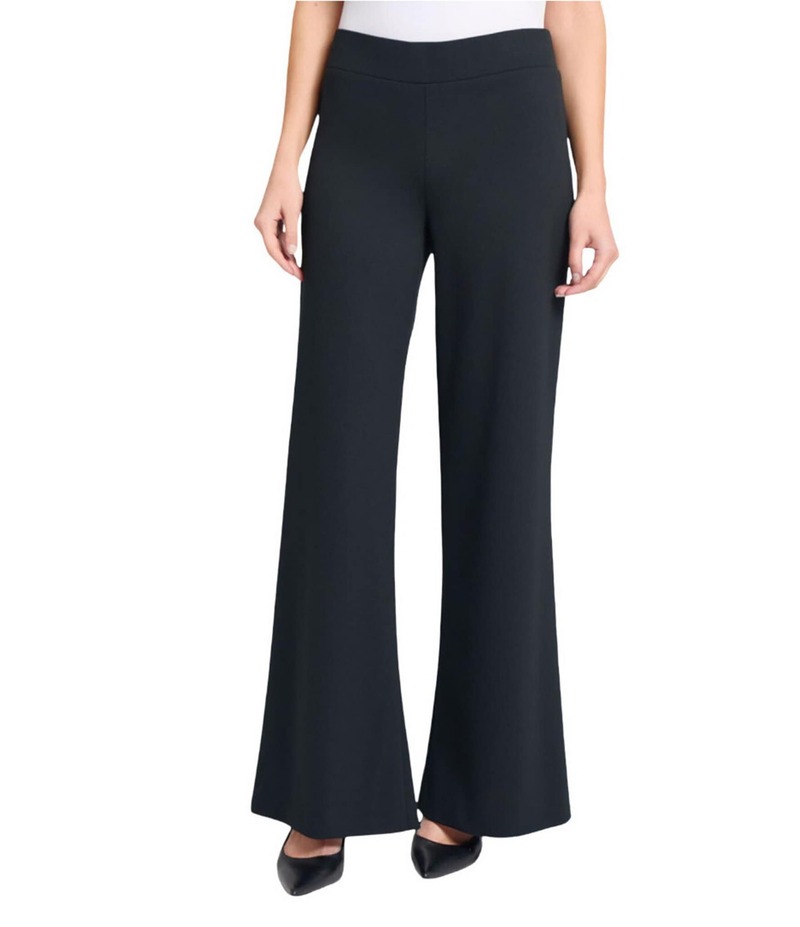 ミンウォン レディース ボトムス カジュアルパンツ クレープ パンツ Ming Wang Stretch Crepe Flat Front Wide-Leg Pants Black ブラック｜ReVida 店