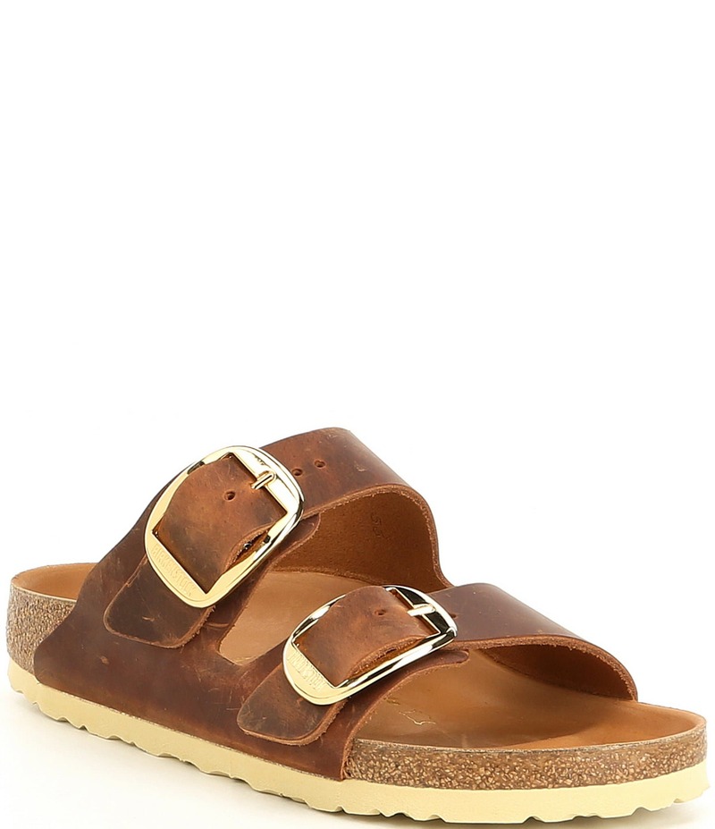 ビルケンシュトック レディース シューズ パンプス サンダル なめし革 Birkenstock Women\u0027s Arizona Oiled Leather Big Buckle Detail Slide Sandals Cognac