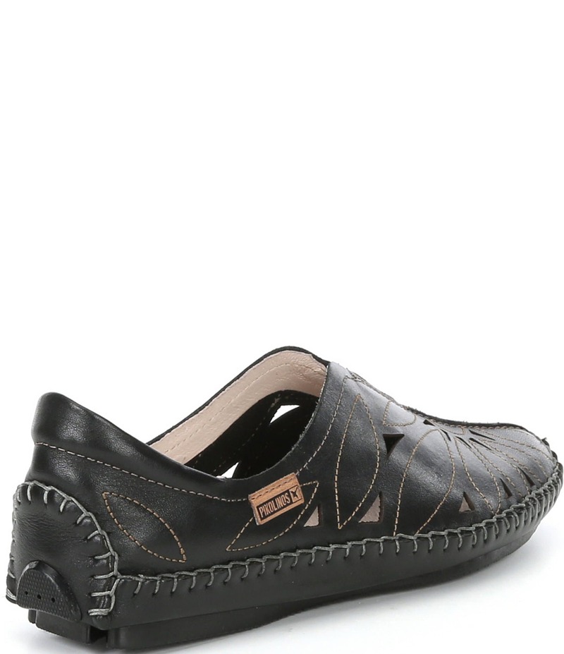 ピコリーノス レディース シューズ パンプス カットアウト 御花柄 なめし革 御花 Pikolinos Jerez Floral Leather Cut-Out Detail Slip-On Moccasins Black 黒いこと