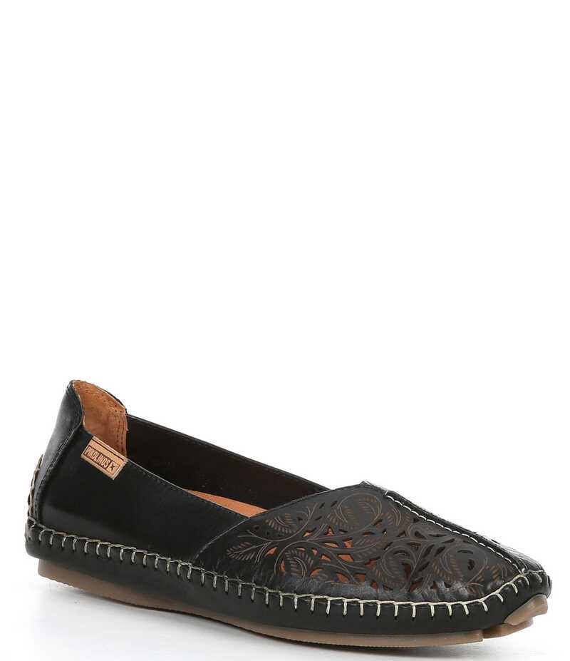 ピコリーノス レディース シューズ パンプス カットアウト なめし革 Pikolinos New Jerez Fashion Cut Out Detail Slip-On Leather Moccasins Black 黒いこと