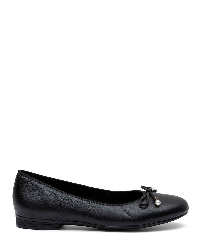 アラ レディース シューズ パンプス なめし革 ara Scout Leather Pearl Bow Ballet Flats Black 黒いこと