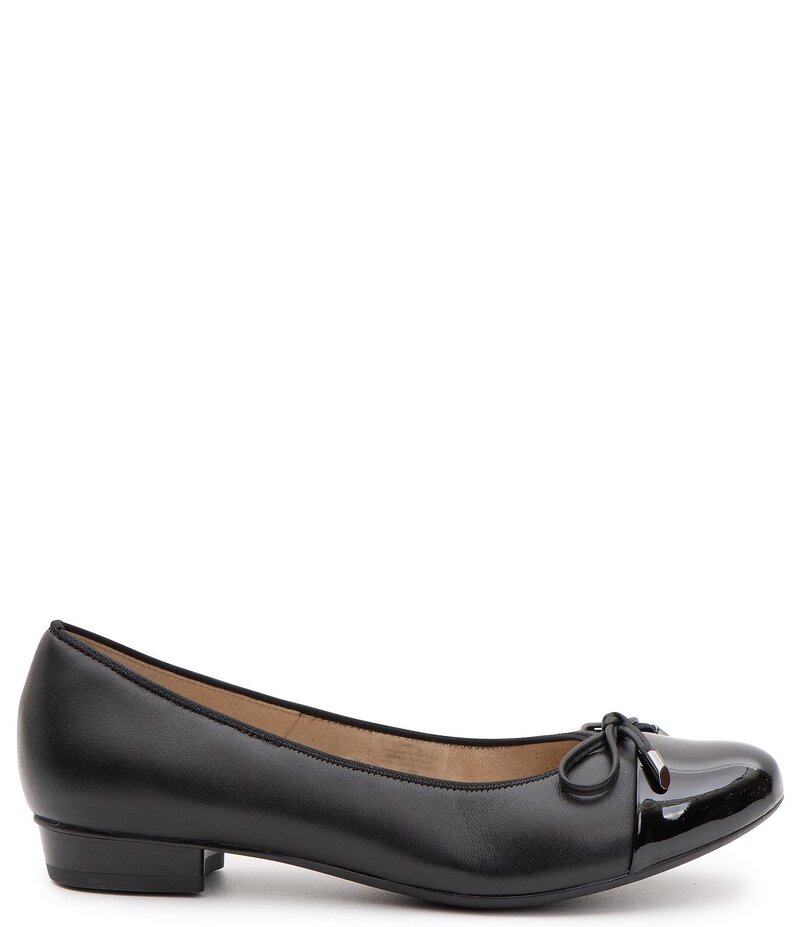 アラ レディース シューズ パンプス 旗がしら なめし革 ara Belinda Leather Cap Toe Bow Ballet Flats Black Leather 黒いこと