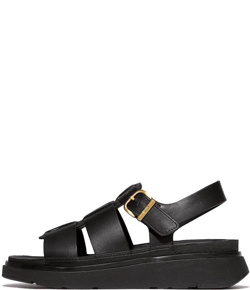 フィットフロップ レディース シューズ サンダル プラットフォーム レザー Fitflop Gen-ff Leather Fisherman Platform Wedge Sandals All Black ブラック｜ReVida 店