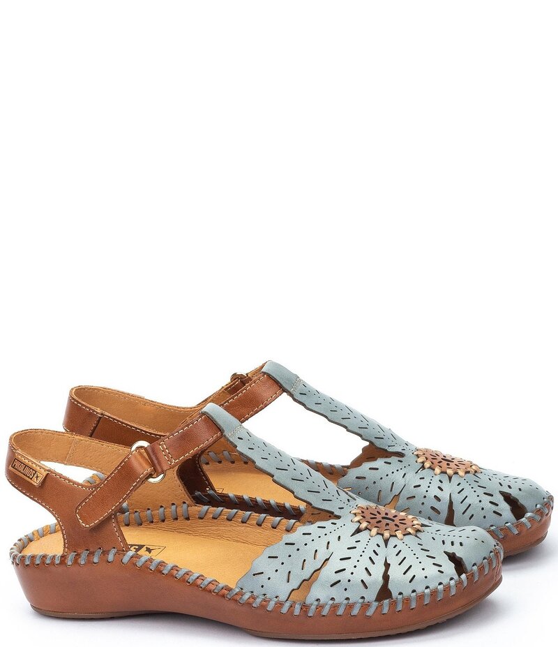 ピコリーノス レディース シューズ パンプス サンダル なめし革 Pikolinos P Vallarta Leather T-Strap Sandals Blue 青み