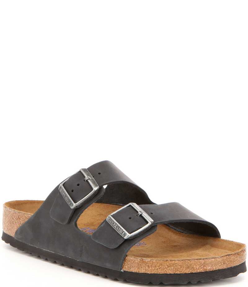 ビルケンシュトック メンズ シューズ サンダル レザー Birkenstock Men's Arizona Oiled Leather Soft Footbed Slide Sandals Black ブラック