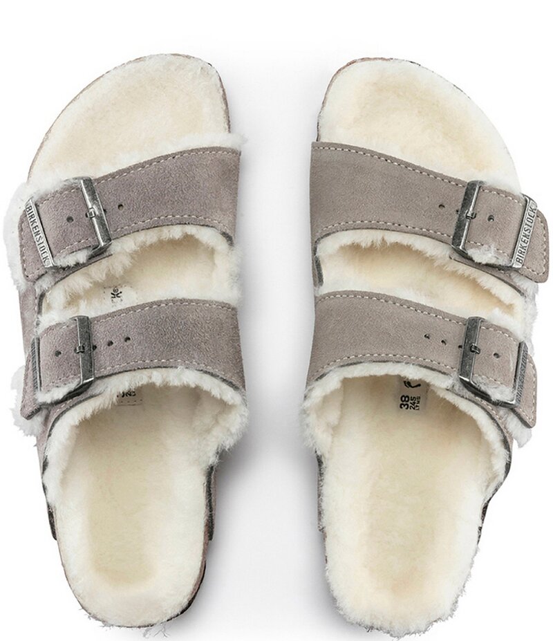 ビルケンシュトック レディース シューズ パンプス サンダル スエード Birkenstock Women's Arizona Suede Shearling Slide Sandals Stone Coin ストーン