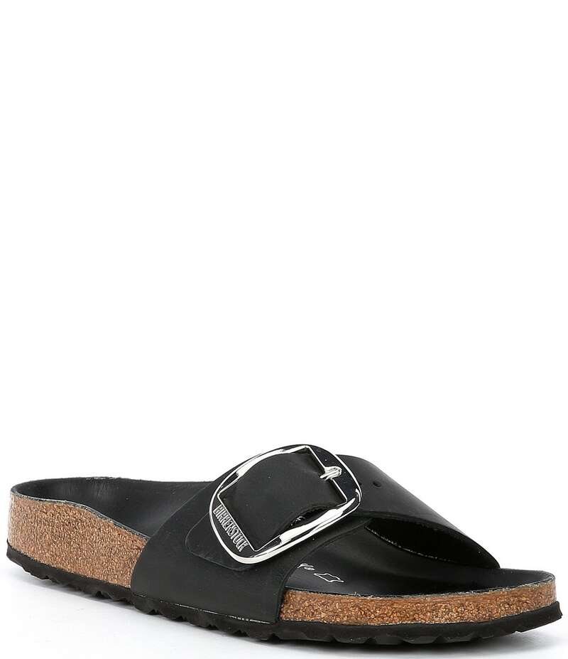 ビルケンシュトック レディース シューズ パンプス サンダル レザー Birkenstock Women's Madrid Big Buckle Detail Oiled Leather Slide Sandals Black ブラック