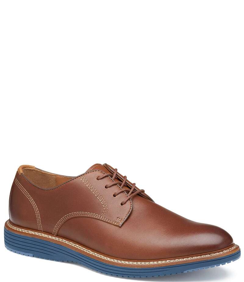 ジョンストンアンドマーフィー メンズ シューズ ドレスシューズ オックスフォード レザー Johnston & Murphy Men's Upton Leather Plain Toe Leather Oxfords Tan/Blue ブルー