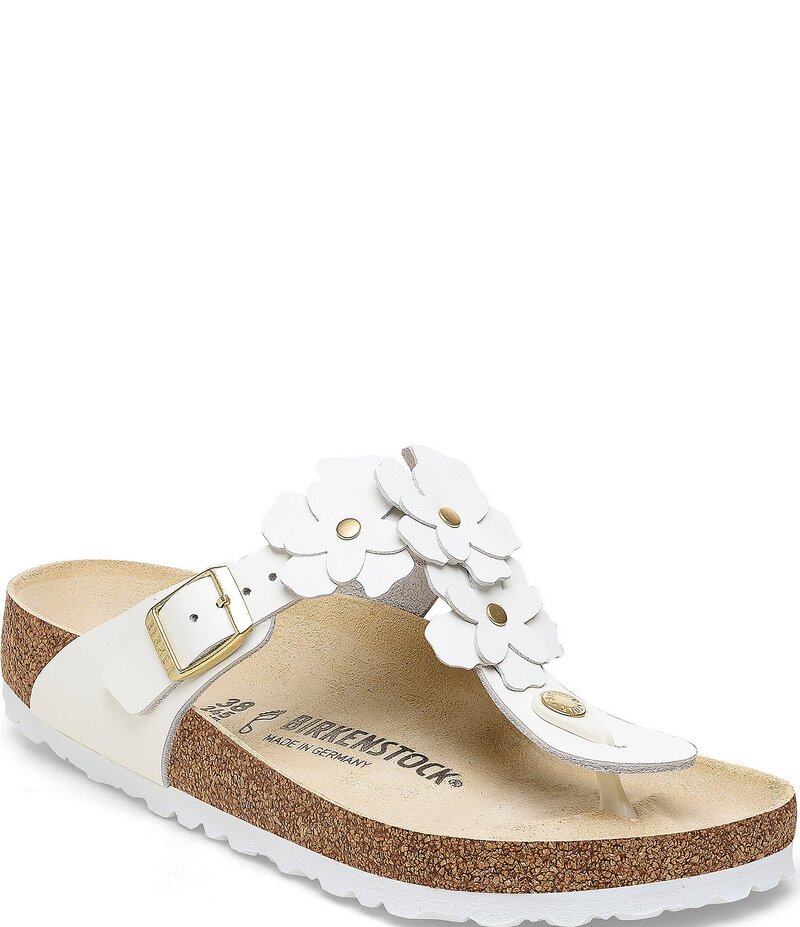 ビルケンシュトック レディース シューズ パンプス サンダル なめし革 Birkenstock Women\u0027s Gizeh Flower Ornament Leather Thong Sandals White 白いこと