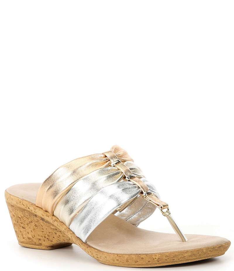 オネックス レディース シューズ サンダル トール レザー Onex Marisa Metallic Leather Cork Wedge 3-Band Thong Sandals Metallic Multi メタリック|ReVida 店