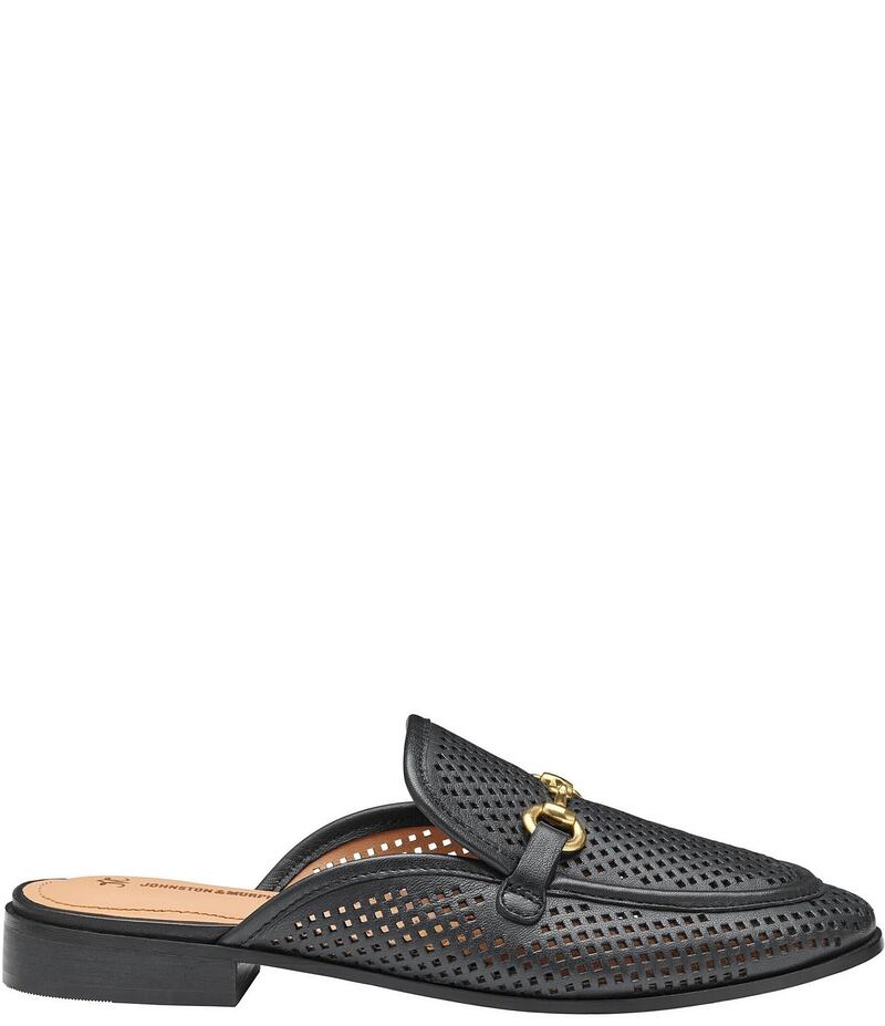 ジョンストンアンドマーフィー レディース シューズ パンプス 置き目毛革 Johnston \u0026 Murphy Women\u0027s Ali Perforated Bit Buckle Mule Loafers Black 黒いこと