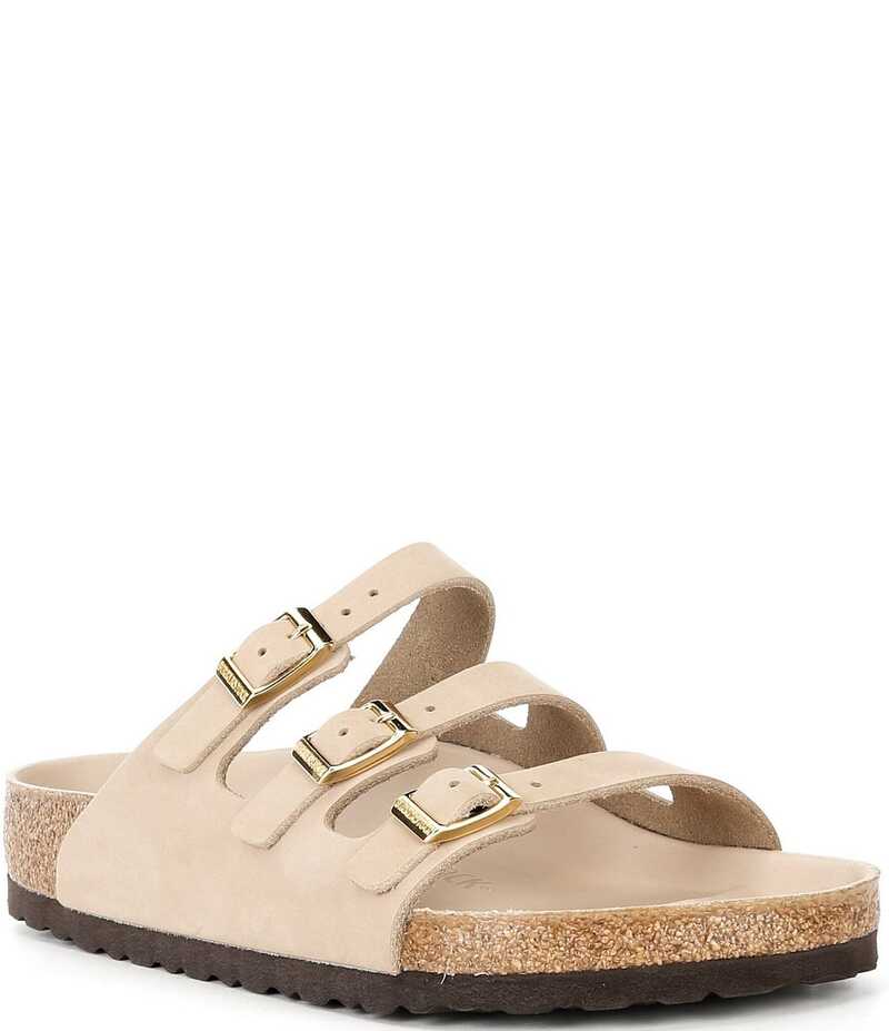 ビルケンシュトック レディース シューズ パンプス サンダル Birkenstock Women's Florida Nubuck Triple Strap Slide Sandals Sandcastle|ReVida 店
