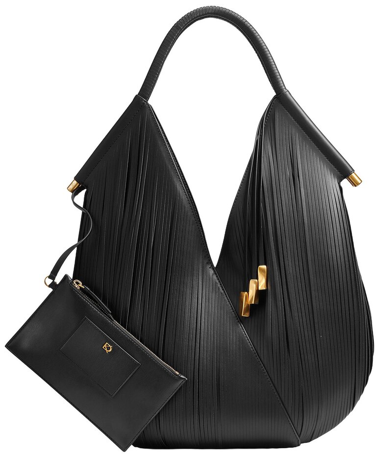 ダナキャラン レディース バッグ ショルダーバッグ レザー Donna Karan Baldwin Laser Cut Leather Shoulder Bag Black/Gold ブラック