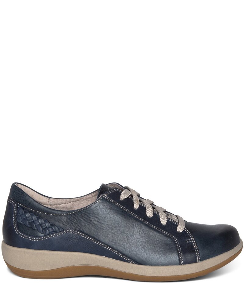 エイトレックス レディース シューズ スニーカー オックスフォード スピード競技 なめし革 Aetrex Dana Lace-Up Leather Braided Detail Oxfords Navy 米国海軍