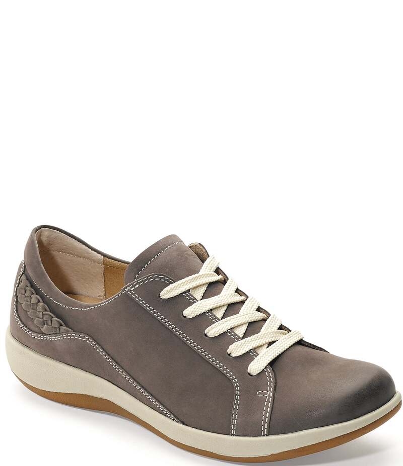 エイトレックス レディース シューズ スニーカー オックスフォード スピード競技 なめし革 Aetrex Dana Lace-Up Leather Braided Detail Oxfords Warm Grey 薄墨色
