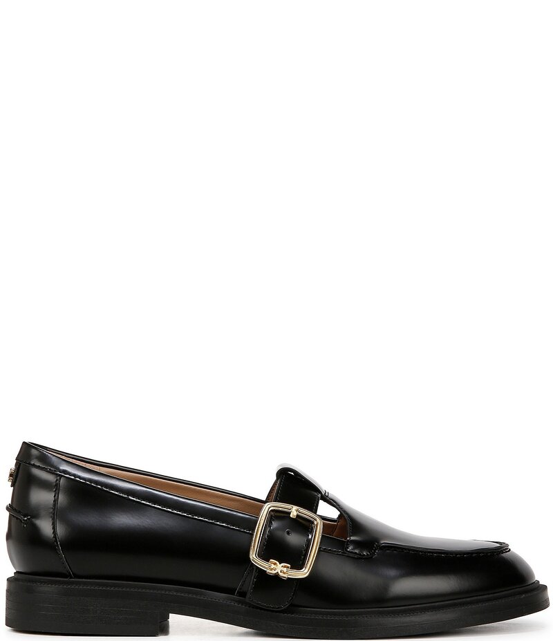 サムエデルマン レディース シューズ スリッポン・ローファー なめし革 置き目毛革 Sam Edelman Elaina Leather T Strap Oversize Buckle Slip Mary Jane Loafers Black 黒いこと ローファー-レディース靴