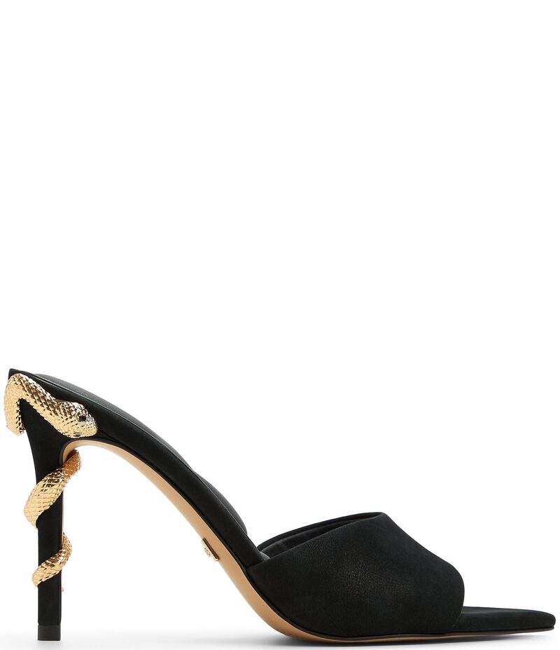 アルド レディース シューズ サンダル スエード ヒール ALDO Seashella Nubuck Suede Snake Detail Heel Dress Slide Sandals Jet Black ブラック|ReVida 店