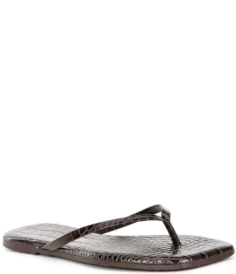 ティキーズ レディース シューズ サンダル プリント レザー TKEES Lily Square Toe Leather Crocodile Print Thong Sandals Carob|ReVida 店