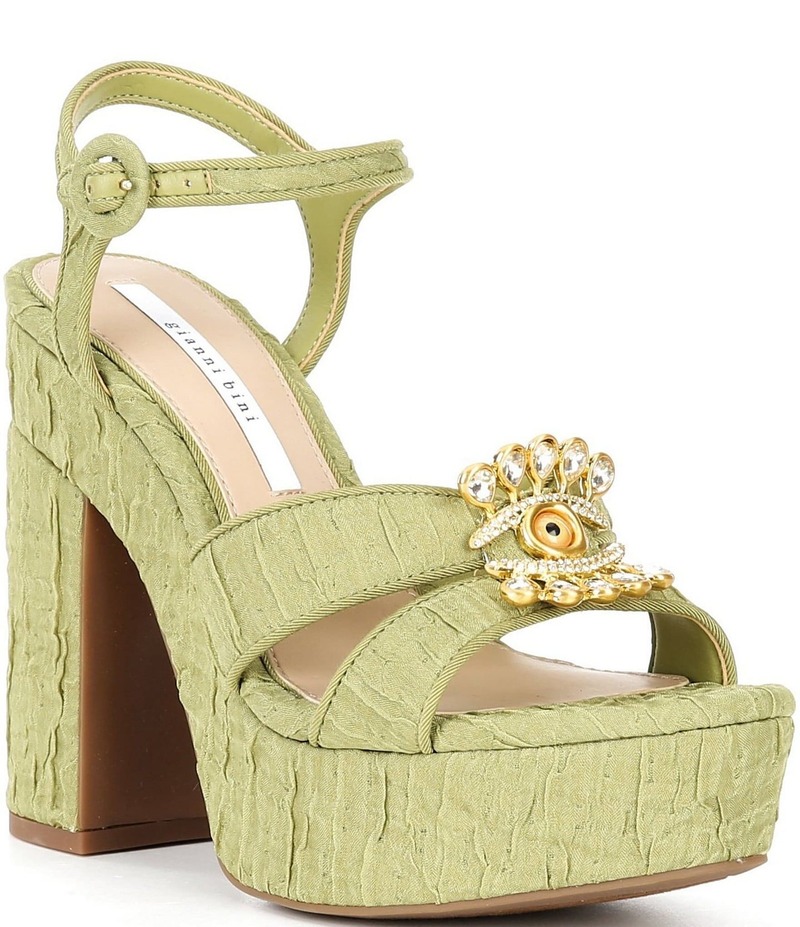 ジャンビニ レディース シューズ サンダル プラットフォーム Gianni Bini Beaux Textured Whimsical Mismatch Ornament Platform Dress Sandals Matcha Green グリーン