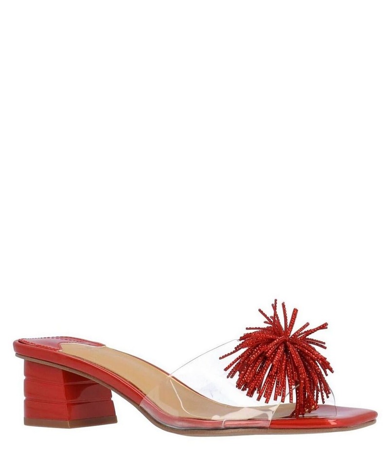 ジェイレニー レディース シューズ サンダル J. Renee Ozara Vinyl Embellished Pom Pom Dress Slide Sandals Clear/Red レッド