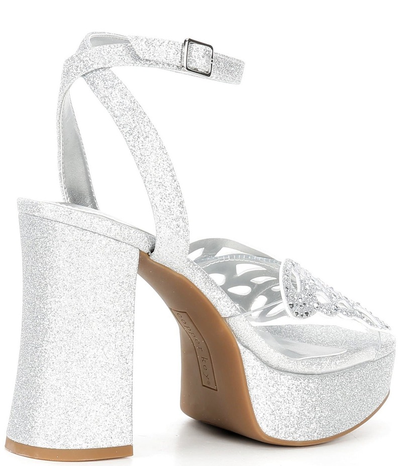 カッパーキー レディース シューズ サンダル プラットフォーム Copper Key Marigold Butterfly Rhinestone Platform Dress Sandals Silver シルバー