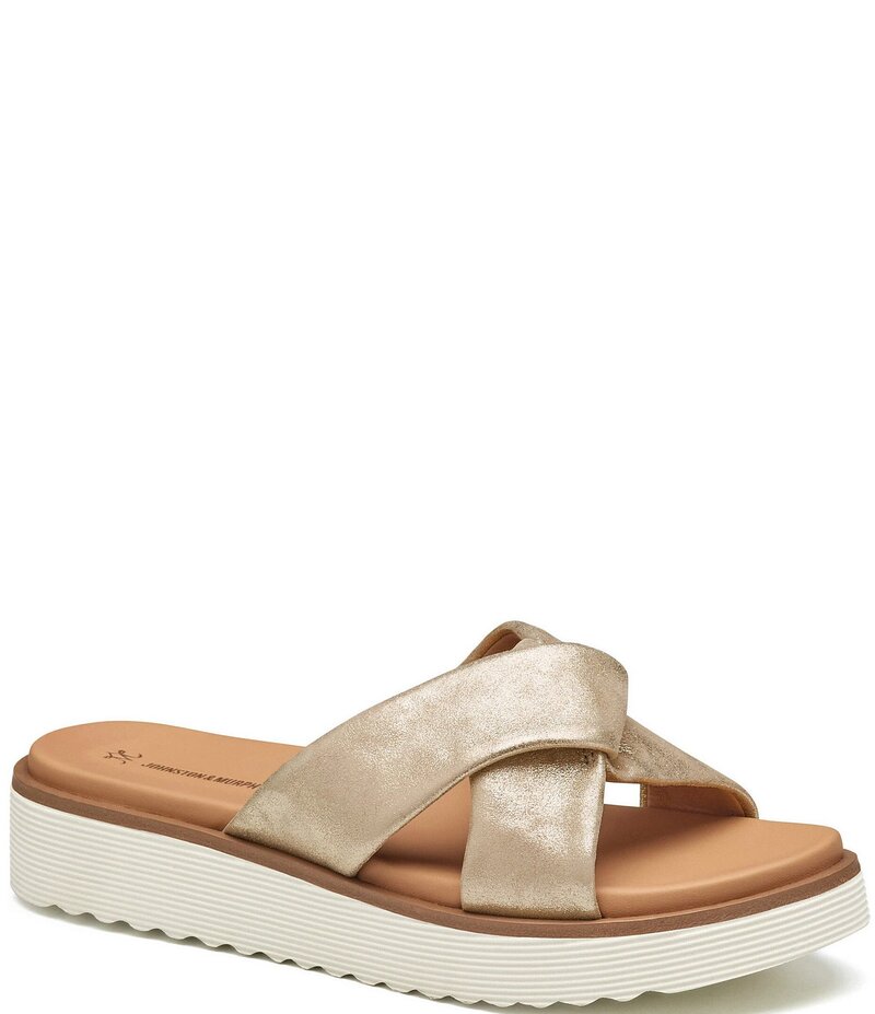ジョンストンアンドマーフィー レディース シューズ サンダル プラットフォーム Johnston & Murphy Women's Mitzi Knotted Platform Slide Sandals Champagne シャンパン