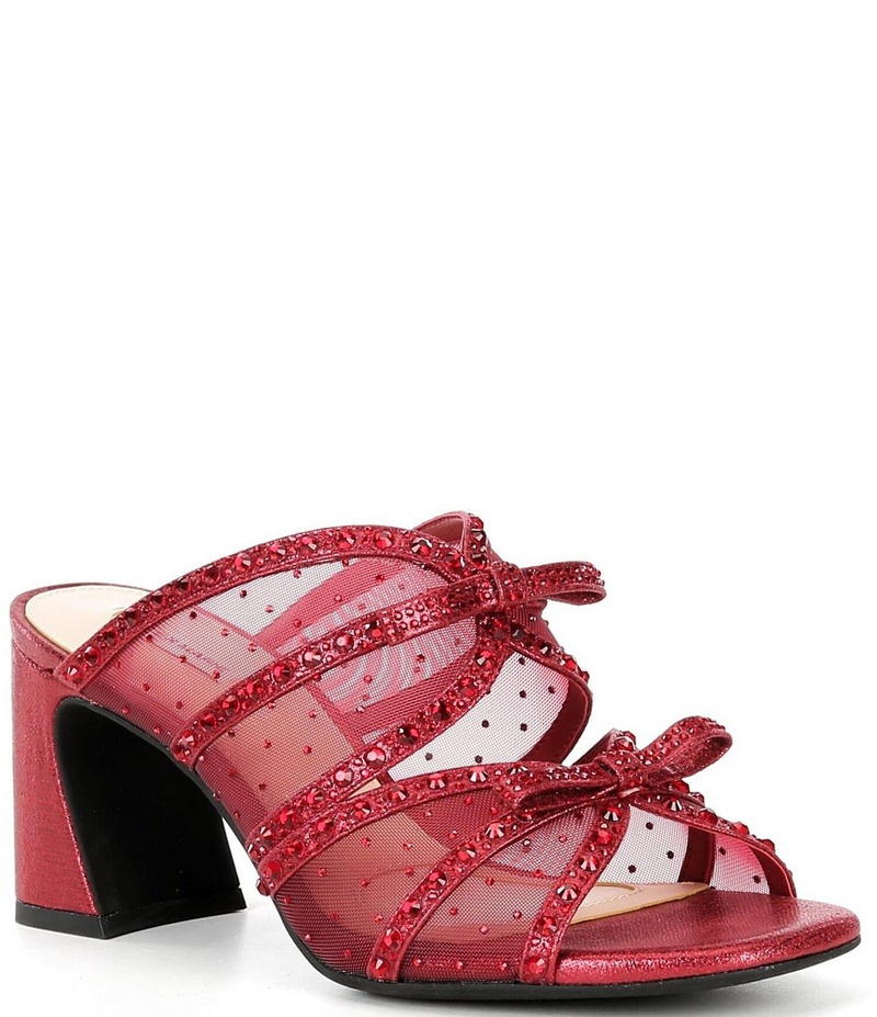 アレックスマリー レディース シューズ サンダル メッシュ Alex Marie EvelynTwo Mesh Rhinestone Double Bow Dress Slide Sandals Winery Red レッド