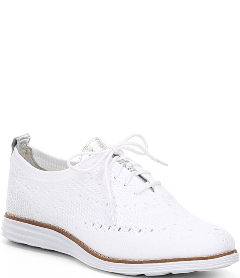 電話を掛けるハーン レディース シューズ オックスフォード ウィングチップ 編み物 Cole Haan Women\u0027s OriginalGrand Stitch Knit Wingtip Oxfords Optic White Knit 白いこと 靴-レディース靴