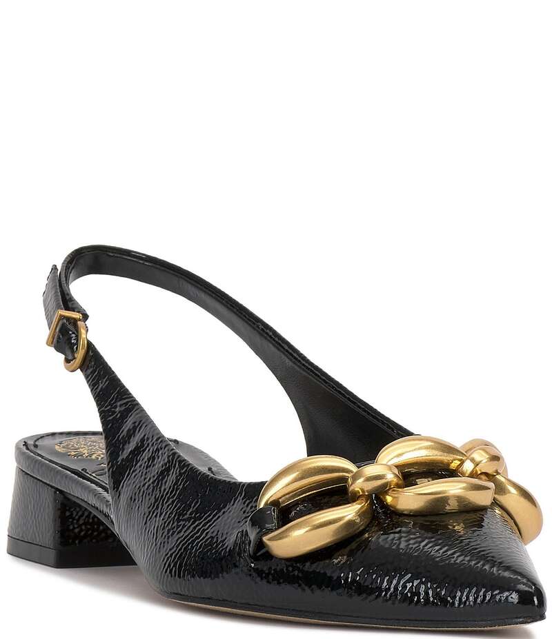 ヴィンスカムート レディース シューズ ヒール Vince Camuto Valiey Crinkle Patent Chain Link Slingback Pumps Black ブラック