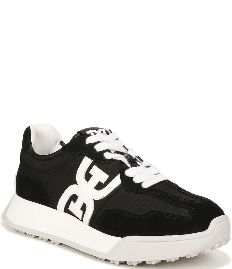 サムエデルマン レディース ボトムス カジュアルパンツ プラットフォーム ナイロン スニーカー スエード Sam Edelman Langley Suede and Nylon Platform Retro Sneakers Black ブラック｜ReVida 店