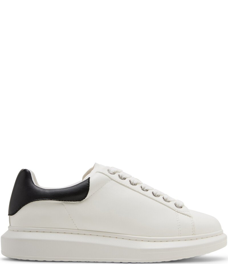 スティーブ マデン メンズ シューズ ドレスシューズ スニーカー コントラスト レザー Steve Madden Men's Frosted Contrast Collar Leather Sneakers White/Black ホワイト