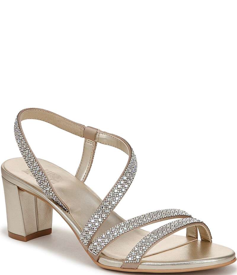 ナチュライザー レディース シューズ サンダル ヒール Naturalizer Vanessa Strappy Crystal Detail Block Heel Dress Sandals Champagne シャンパン｜ReVida 店