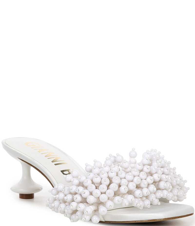 ジャンビニ レディース シューズ サンダル Gianni Bini Lonzo Beaded Square Toe Slide Sandals White 白いこと サンダル-靴