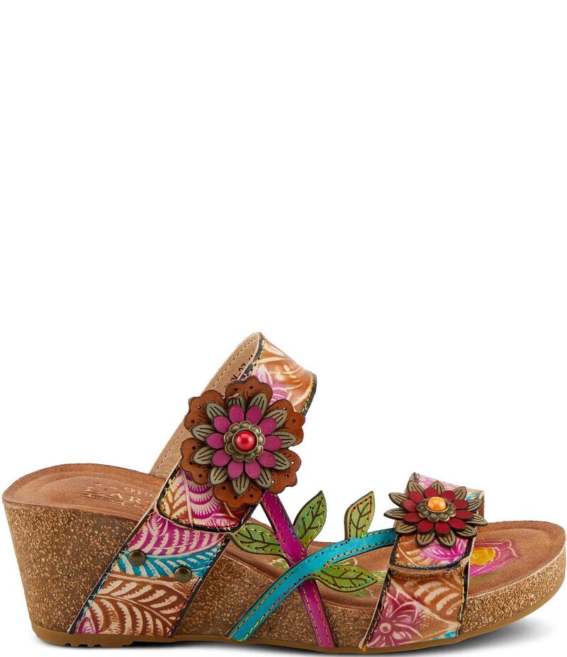 ラリティステ レディース シューズ サンダル フラワー柄 レザー フラワー L'ARTISTE Moa Leather Floral Wedge Slide Sandals Tan Multi タン
