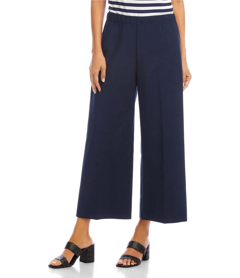 カレンケーン レディース ボトムス カジュアルパンツ ワイドレッグ パンツ コットン クロップド Karen Kane Cotton Blend Cropped Wide Leg Pants Navy ネイビー|ReVida 店