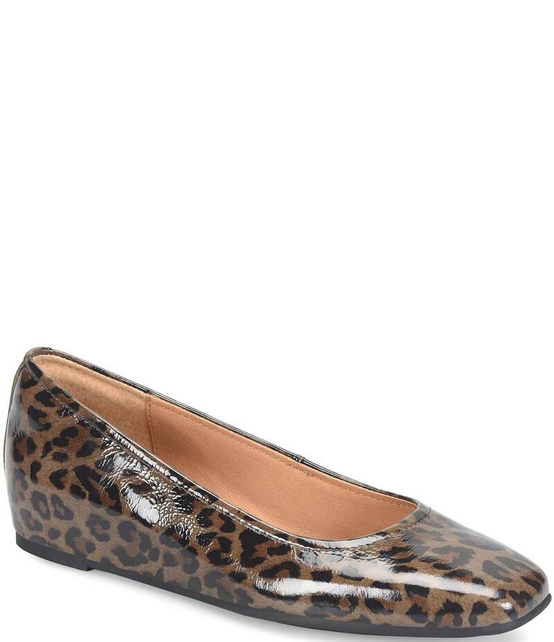 ソフト レディース シューズ サンダル プリント レザー Sofft Poppy Leopard Print Patent Leather Slip On Ballet Wedge Pumps Leopard アニマル｜ReVida 店