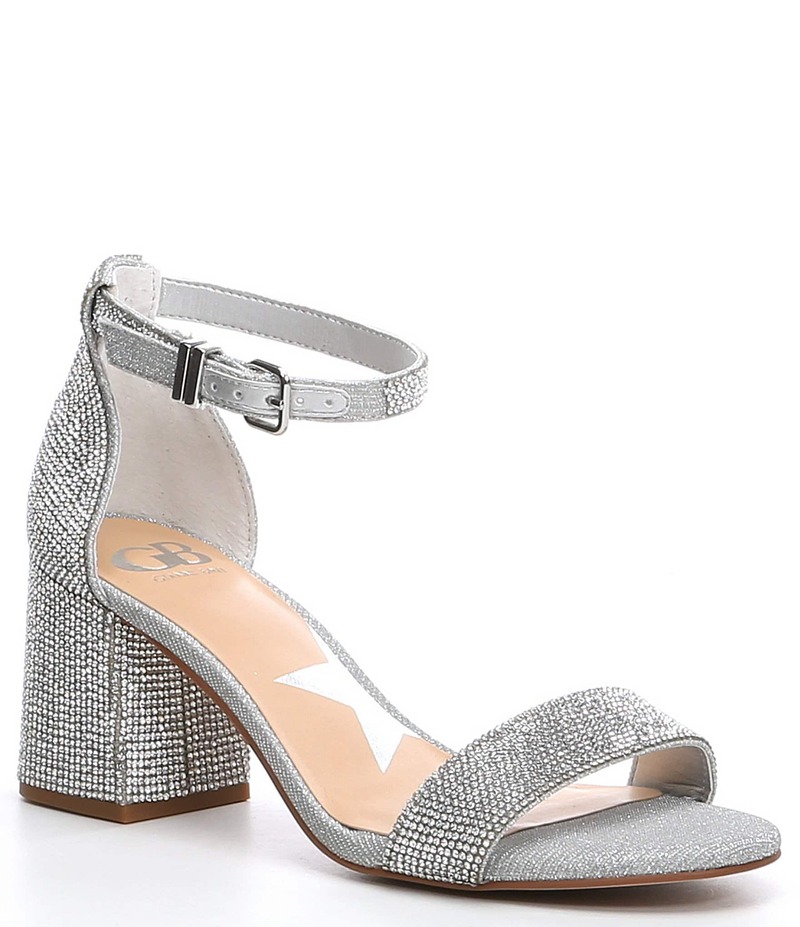 ジービー レディース シューズ サンダル アンクル ヒール GB Bling-Out Rhinestone Embellished Family Matching Ankle Strap Block Heel Sandals Silver シルバー