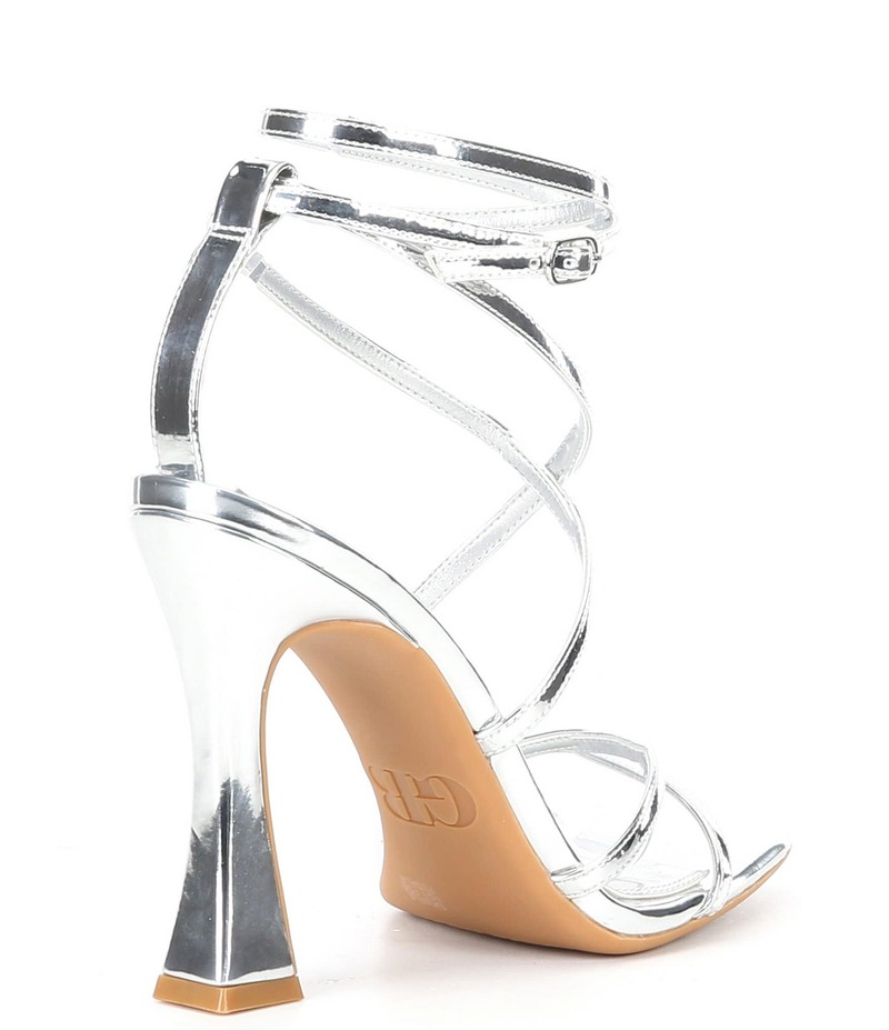 ジービー レディース シューズ サンダル トール アンクル GB Golden-Hour Metallic Strappy Ankle Strap Dress Sandals Silver シルバー