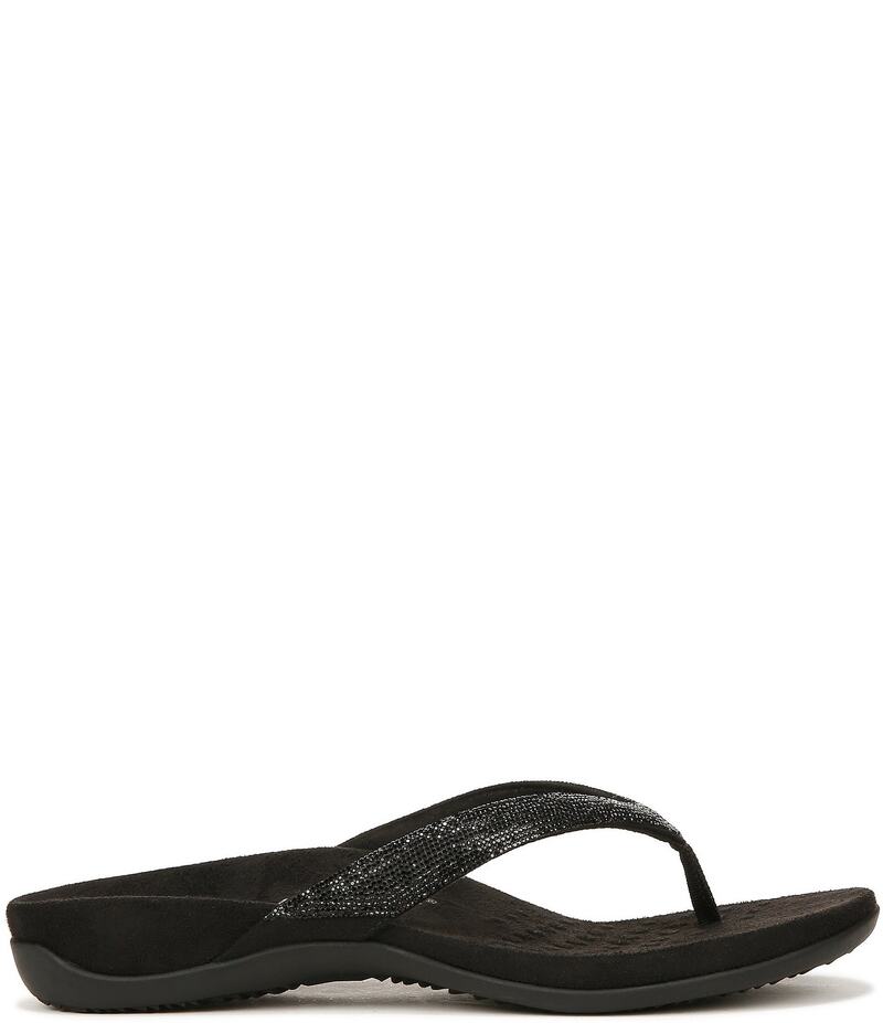 バイオニック レディース シューズ パンプス サンダル Vionic Dillon Shine Rhinestone Thong Sandals Black 黒いこと レディース靴-靴