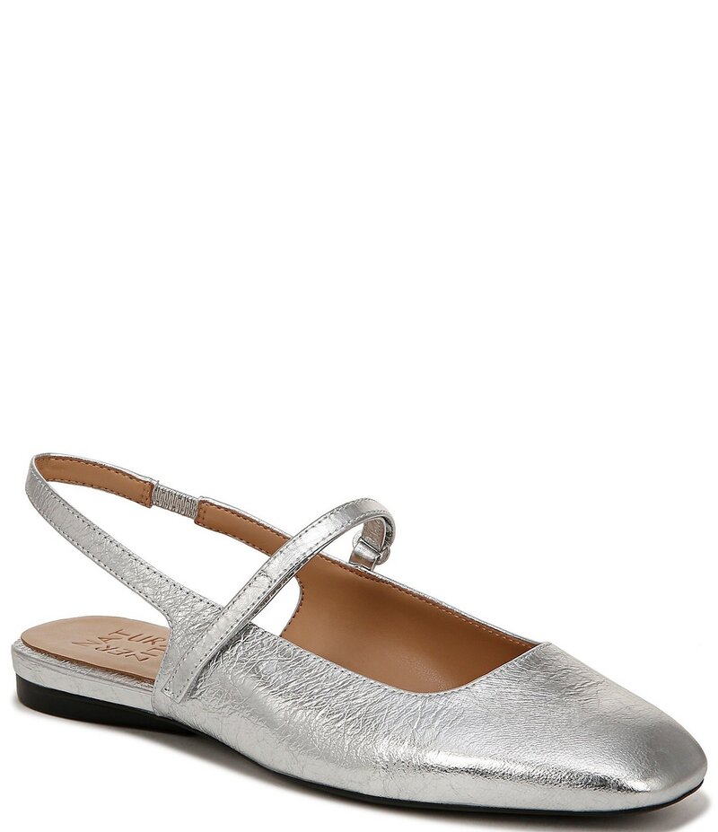 ナチュライザー レディース シューズ パンプス なめし革 Naturalizer Connie Leather Slingback Mary Jane Ballet Flats Silver しろがね色