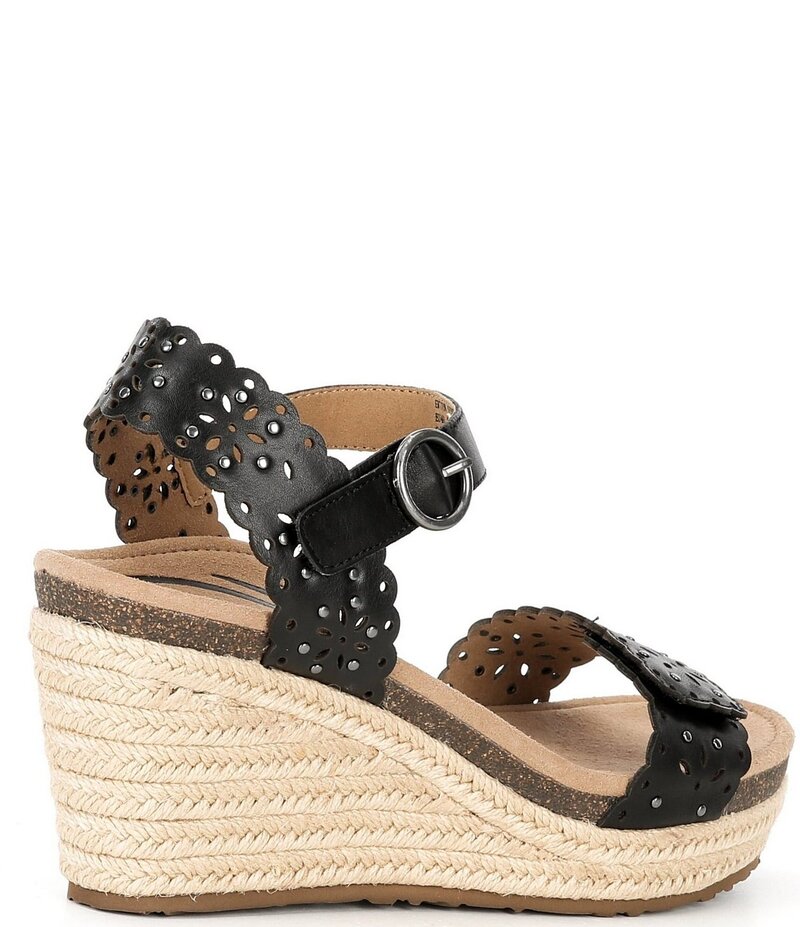 エイトレックス レディース シューズ スリッポン・ローファー フラワー柄 プラットフォーム サンダル フラワー Aetrex Sydney Floral Perforated Espadrille Platform Wedge Sandals Black ブラック