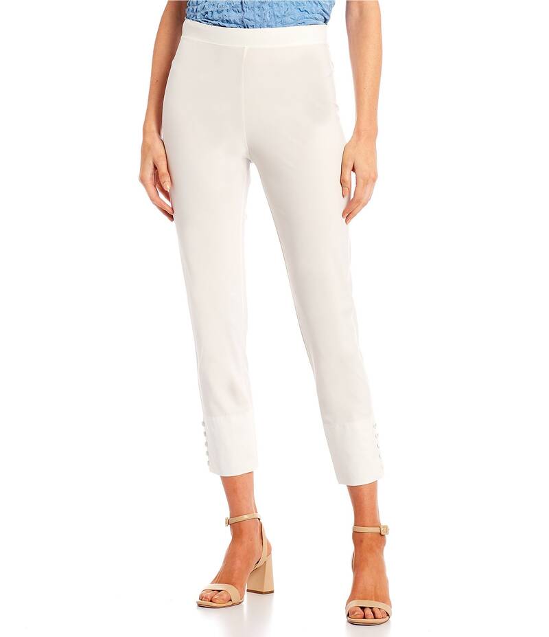 アイシーコレクション レディース ボトムス カジュアルパンツ パンツ クロップド ニット IC Collection Slim Stretch Knit Cropped Pants White ホワイト