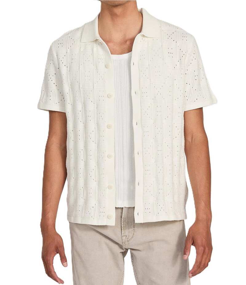 ゲス メンズ トップス プルオーバー Guess Topanga Short Sleeve Pointelle Shirt Salt White 白いこと