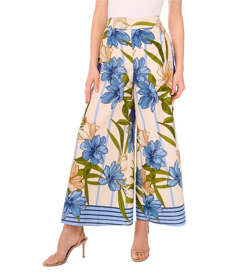 セセ レディース ボトムス カジュアルパンツ ワイドレッグ フラワー柄 プリント パンツ フラワー CeCe Woven Floral Print Wide Leg Pull-On Coordinating Pants Eggnog|ReVida 店